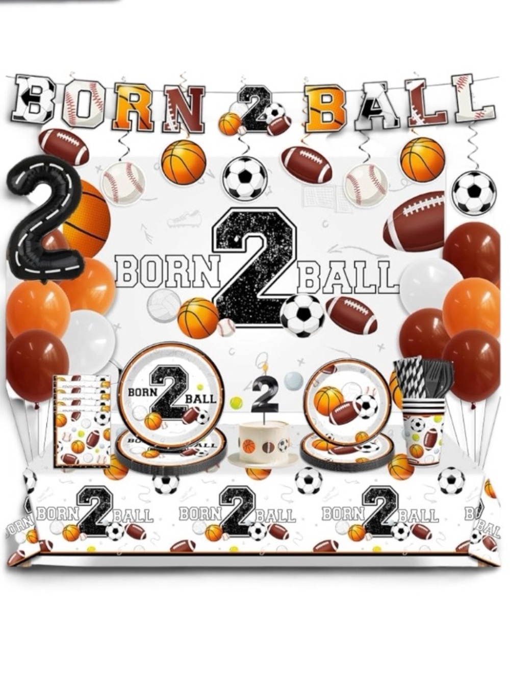 Born TWO Ball Birthday Party Decorations Plates Banner Cups Silverware NEW